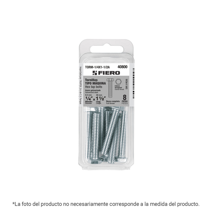 Blíster con 4 tornillos 3/8' x 1-1/2' tipo máquina, FIERO