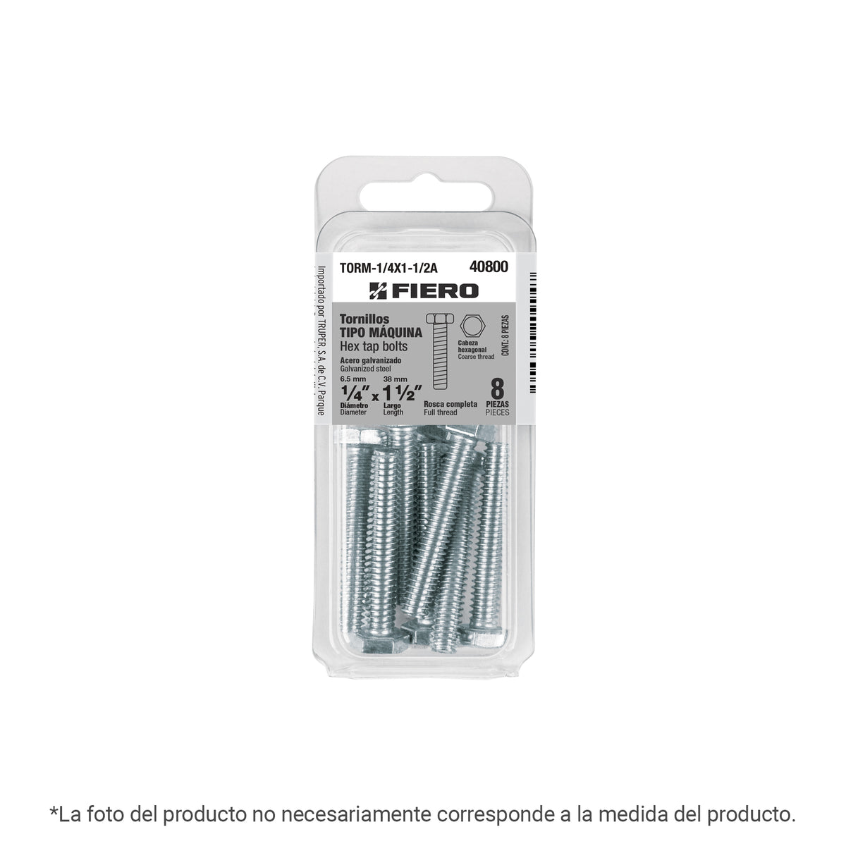 Blíster con 4 tornillos 3/8' x 2' tipo máquina, FIERO