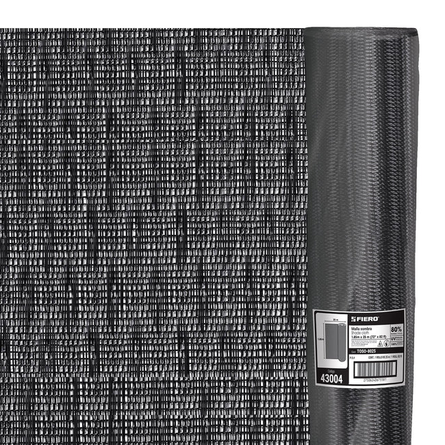 Rollo de malla sombra 80%, monofilamento negro, 1.85m x 25m