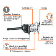 Llave (pistola) de impacto neumática 1', industrial, TRUPER
