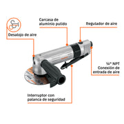 Esmeriladora angular neumática 4-1/2', TRUPER