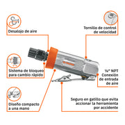 Rectificador neumático 1/4' recto, TRUPER