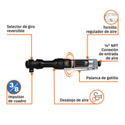 Matraca de impacto neumática 3/8', TRUPER
