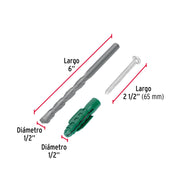 Kit de 20 taquetes 1/2' con pijas #14 y 1 broca 1/2', FIERO