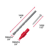 Kit de 20 taquetes 1/4' con pijas #8 y 1 broca 1/4', FIERO
