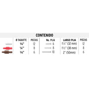 Estuche 26 taquetes 3/16', 1/4', 5/16', c/pijas #6, #8, #10