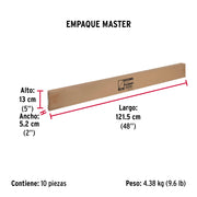 Tubo redondo para clóset,1.2 m, acero cromado, HERMEX