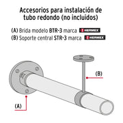 Tubo redondo para clóset,1.5 m, acero cromado, HERMEX