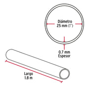 Tubo redondo para clóset, 1.8 m, acero cromado, HERMEX