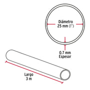 Tubo redondo de 3.0 m en aluminio para closet, HERMEX
