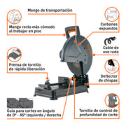 Tronzadora / cortadora de metales 14', 2200 W mango en 'D'