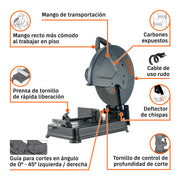 Tronzadora / cortadora de metales 14', 2200 W mango recto