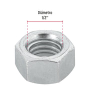 Bolsa con 50 tuercas 1/2' hexagonales de acero galvanizado