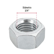 Bolsa con 15 tuercas 3/4' hexagonales de acero galvanizado