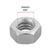 Bolsa con 150 tuercas 5/16' hexagonales de acero galvanizado