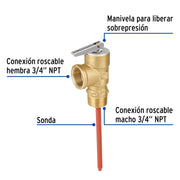 Válvula de alivio de 3/4' para boiler, 150psi, FOSET