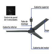 Ventilador de techo para interior 56', negro, VOLTECK