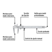 Calibrador vernier escolar 6', acero, std y mm, PRETUL