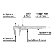 Calibrador vernier escolar 5', acero, std y mm, PRETUL