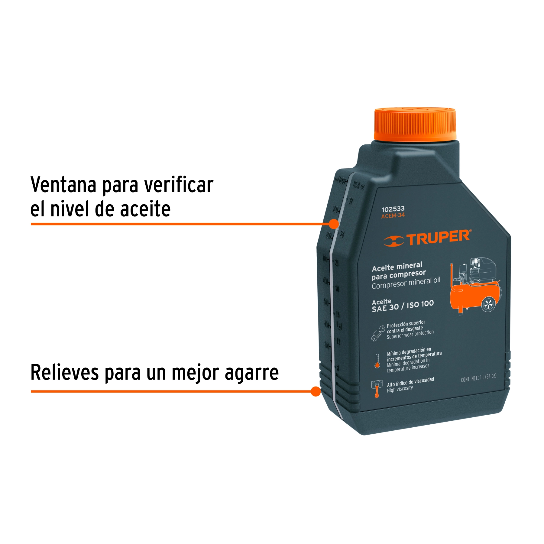Aceite mineral para compresor 1000ml (34oz), TRUPER