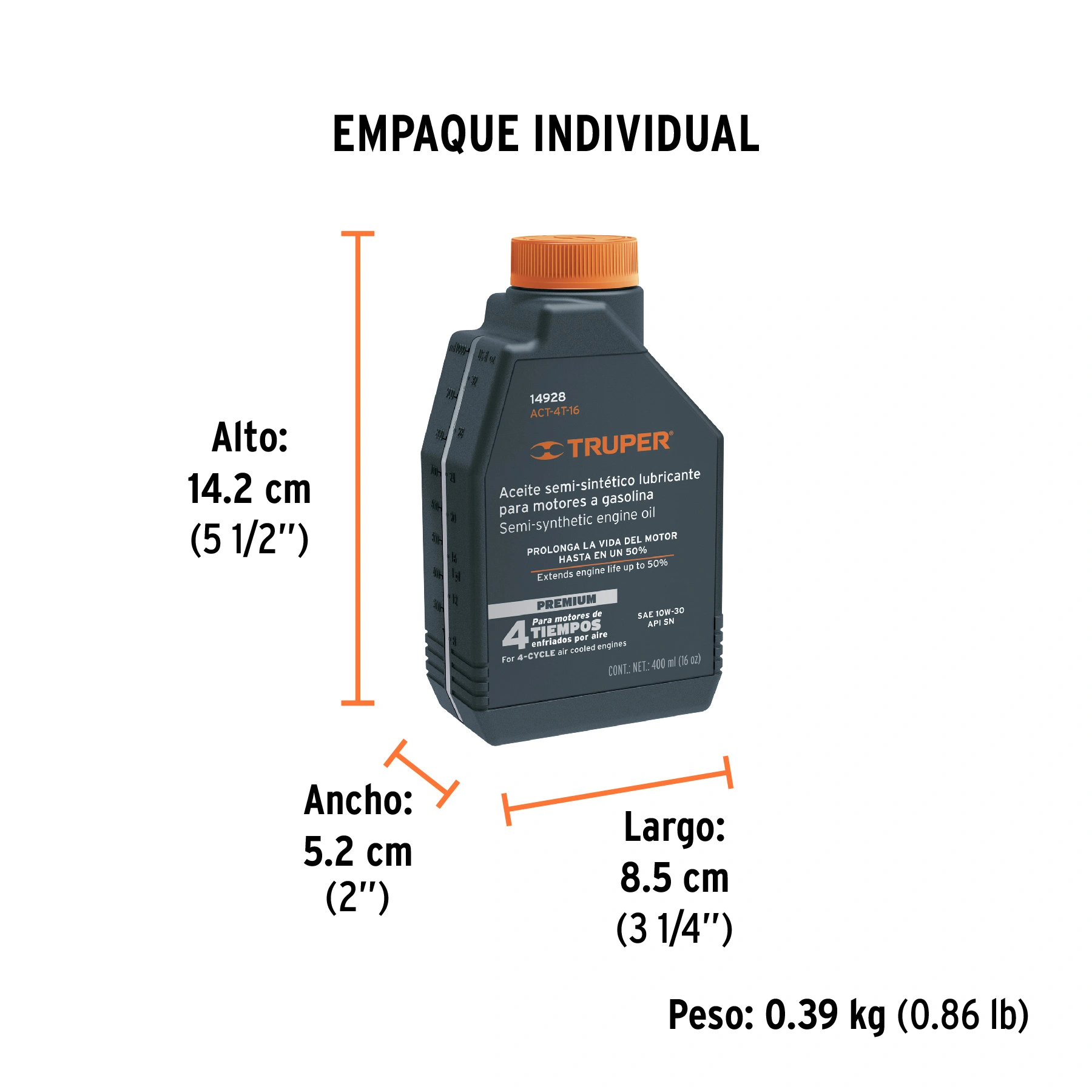 Aceite semi-sintético, 4 tiempos, 400 ml (14 oz), TRUPER