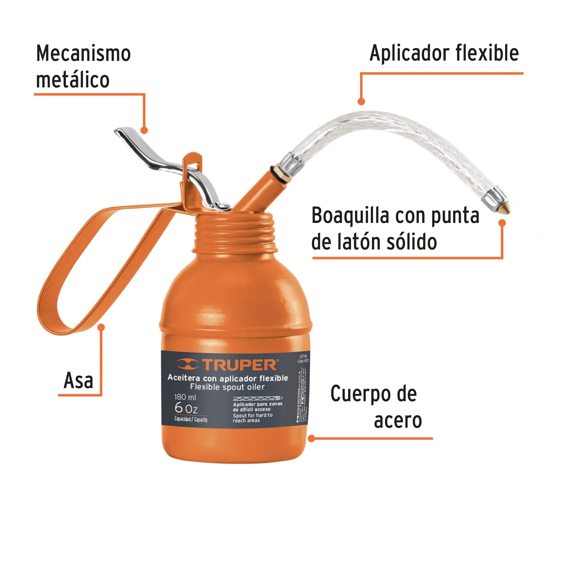 Aceitera de 180 ml (6 oz) con aplicador flexible, TRUPER