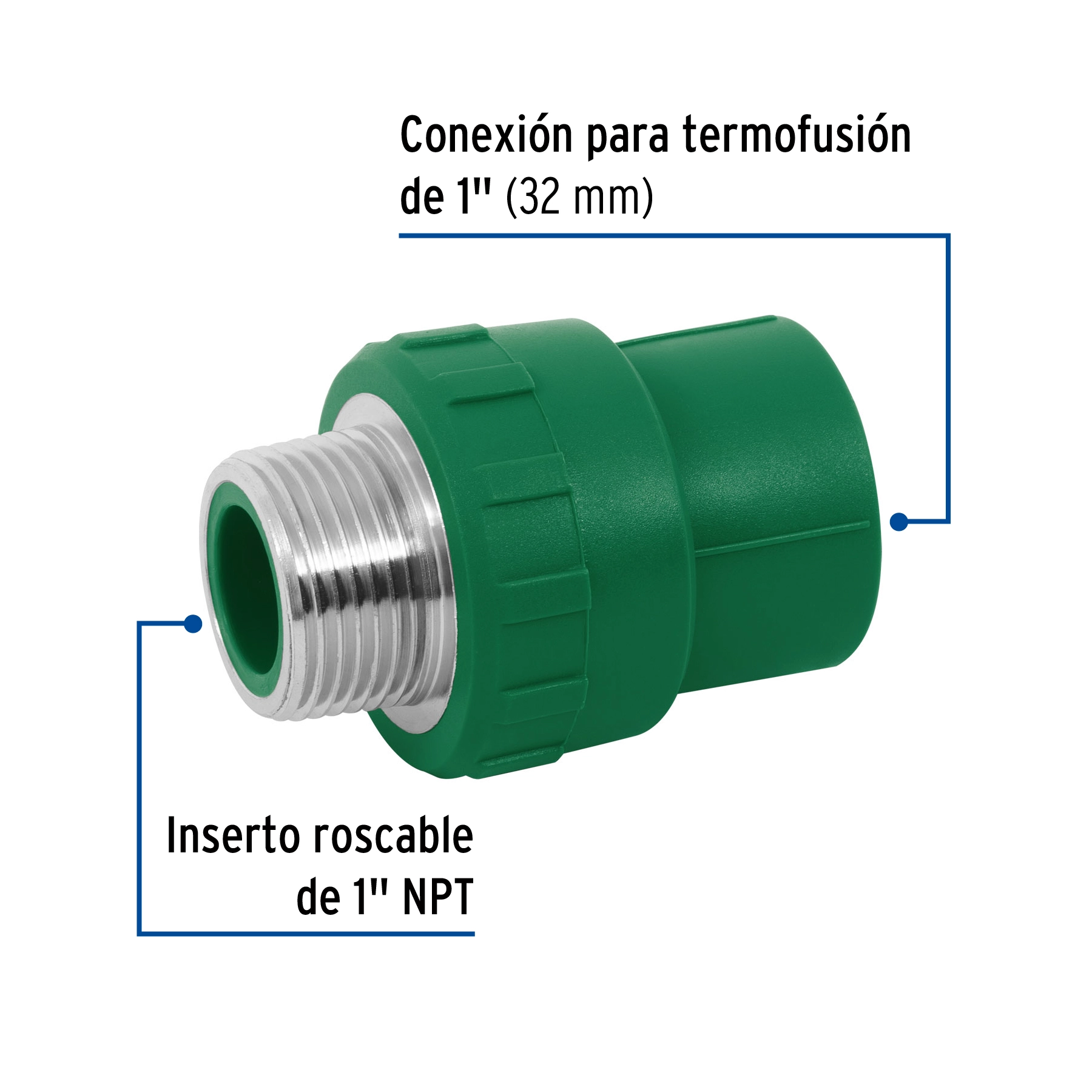 Adaptador PPR 1' macho con inserto metálico, FOSET