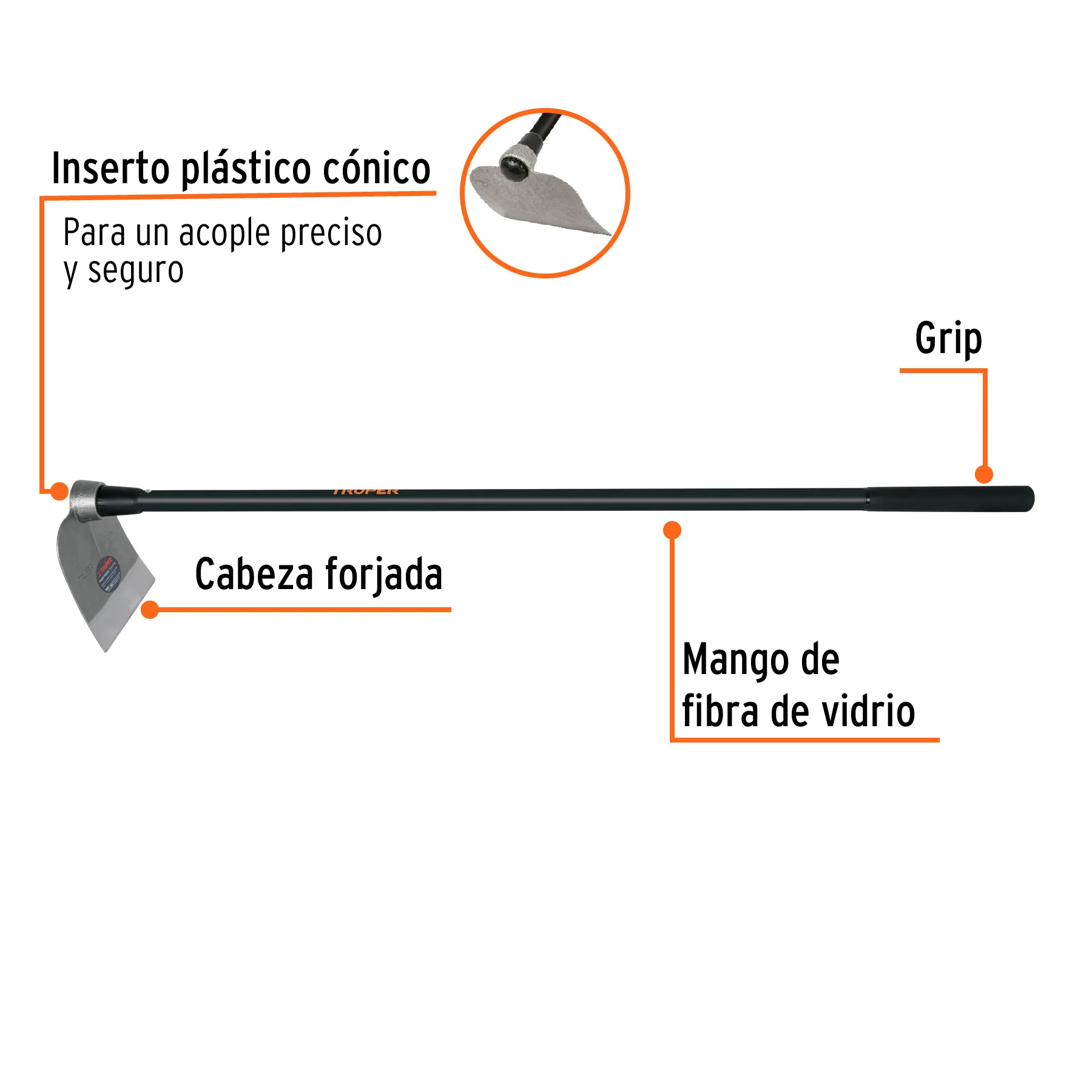 Azadón Centroamericano 2.5 lb, mango de fibra 54', TRUPER