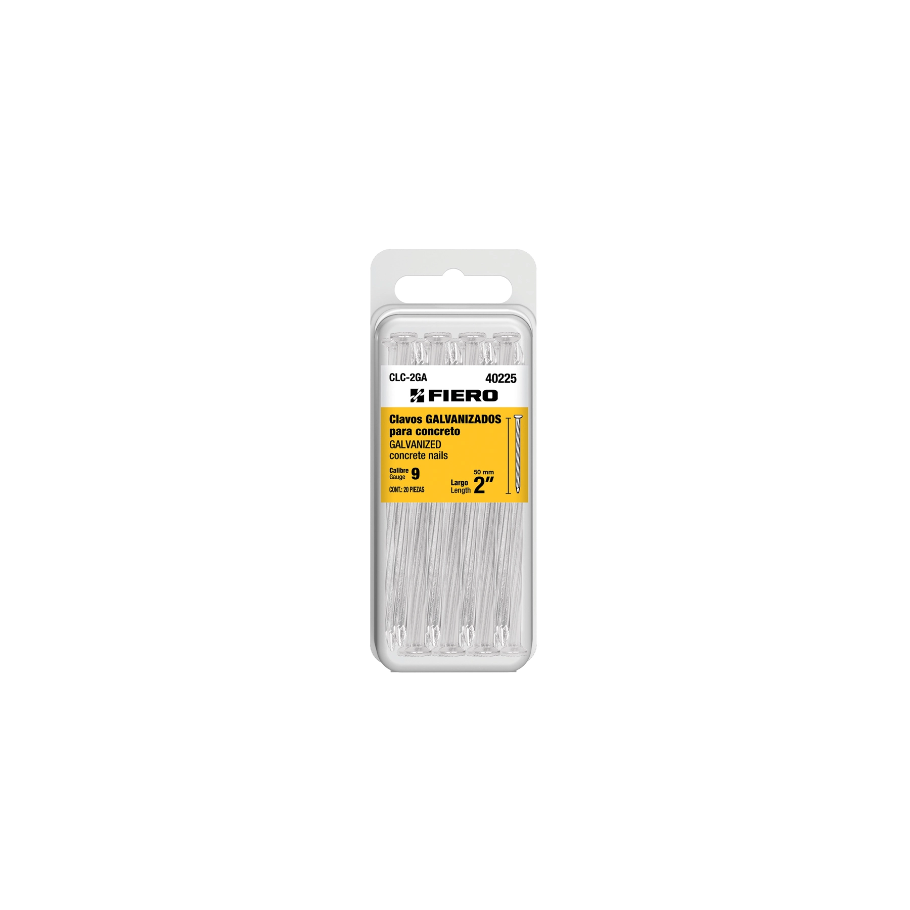 Blíster con 20 clavos galvanizados para concreto 2', FIERO