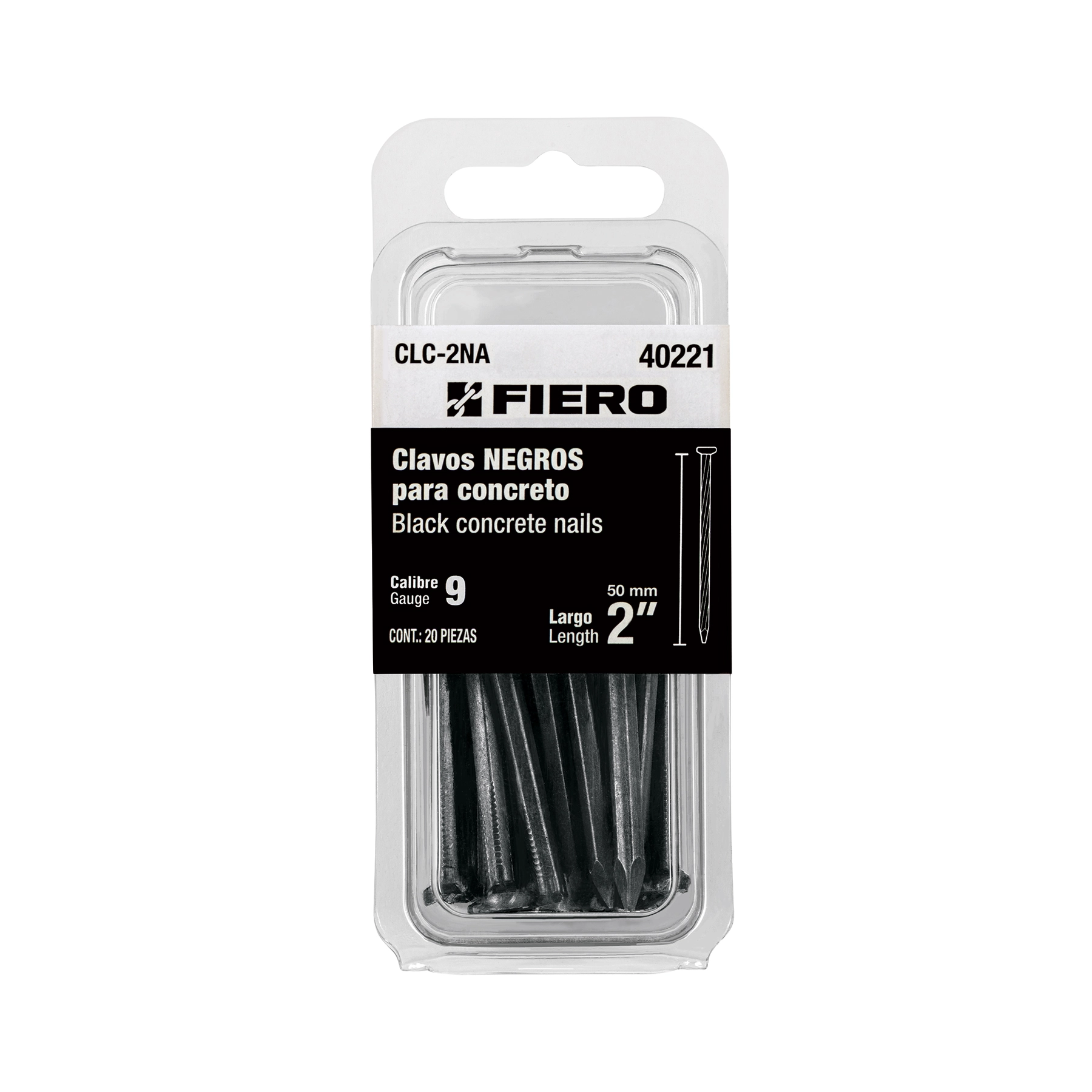 Blíster con 20 clavos negros para concreto 2', FIERO