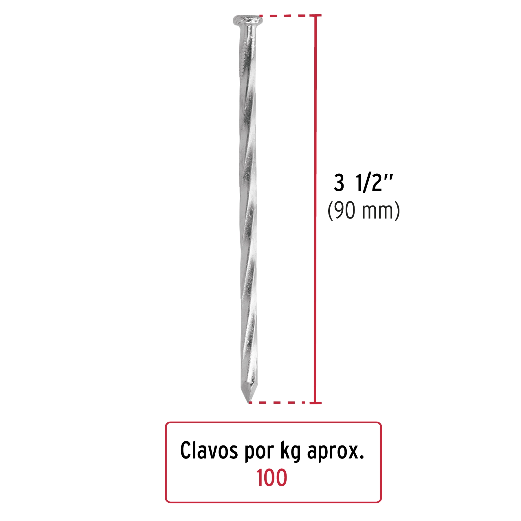 Bolsa con 1 kg de clavos para concreto galvanizados 3-1/2'