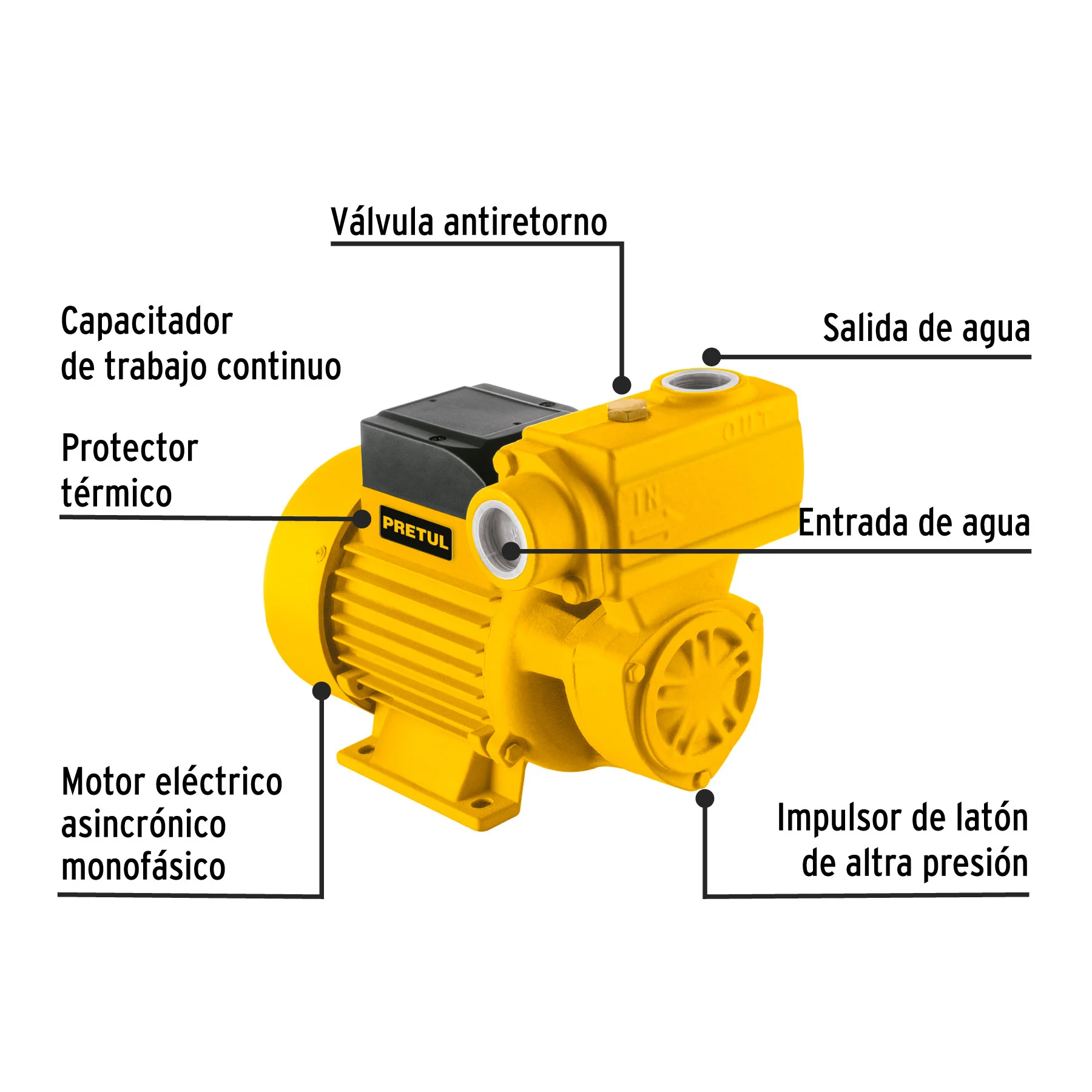Bomba periférica autocebante 1HP, uso agrícola, PRETUL