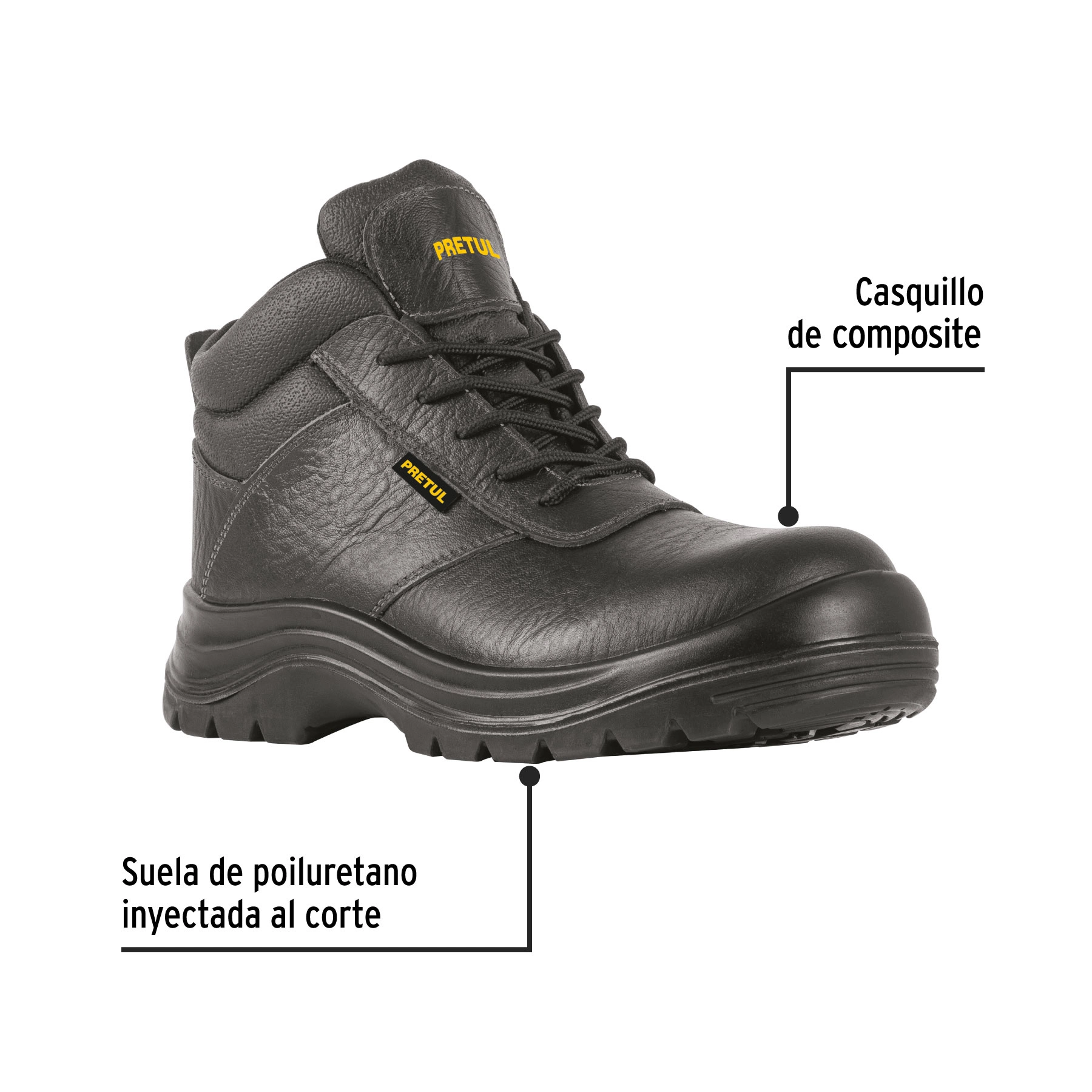 Bota de seguridad negra, #24, casquillo de composite, PRETUL