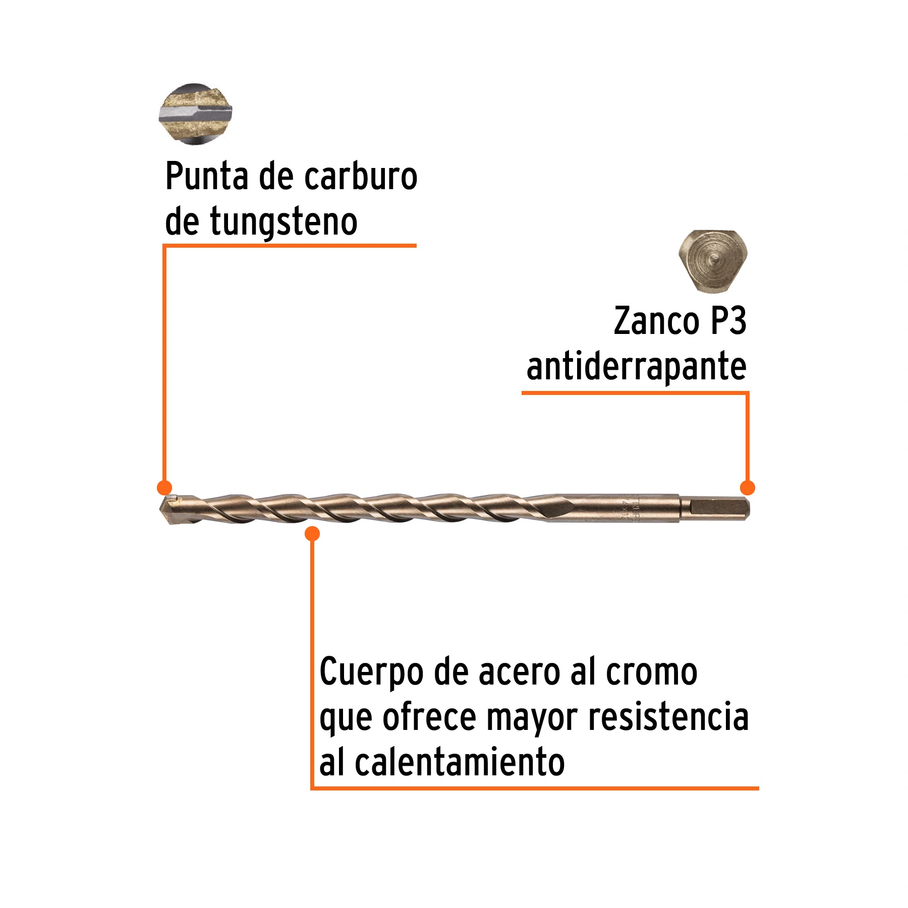 Broca para concreto de 3/4 x 12', TRUPER