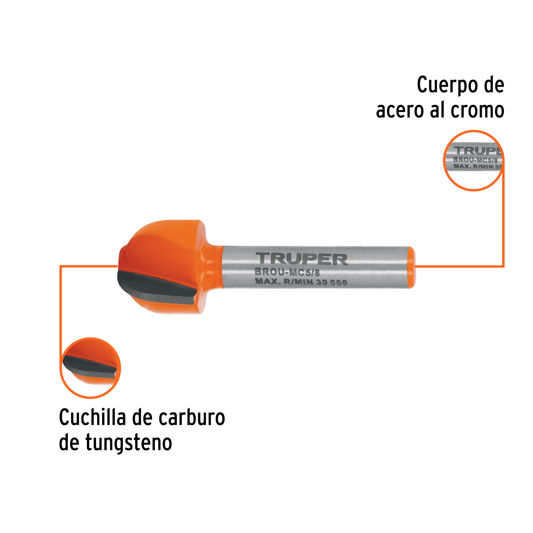 Broca para router, media caña, 5/8', TRUPER