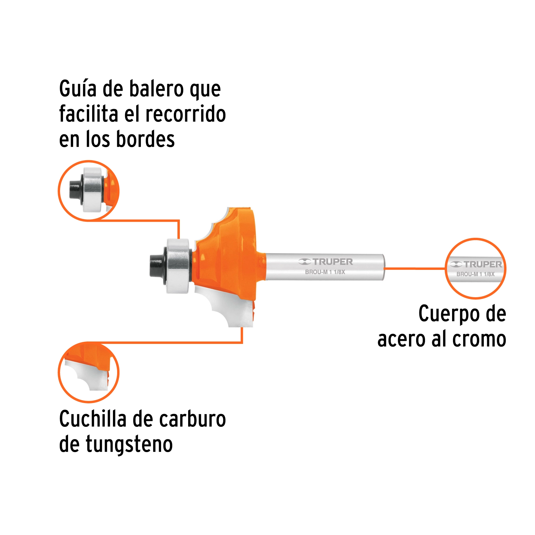 Broca para router, moldura clásica, 1-1/8' con balero,Truper