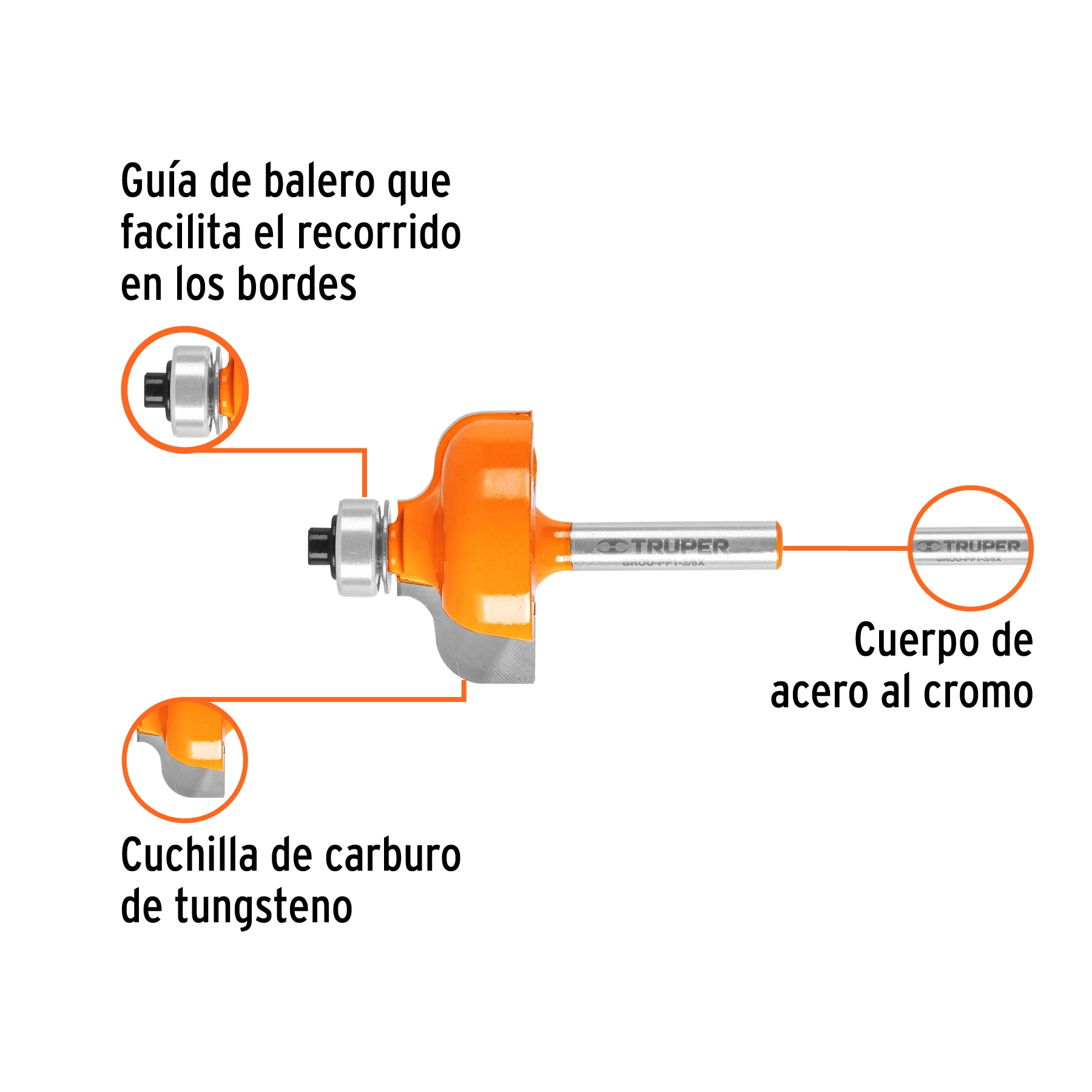 Broca para router, pecho paloma, 1-3/8' con balero, TRUPER