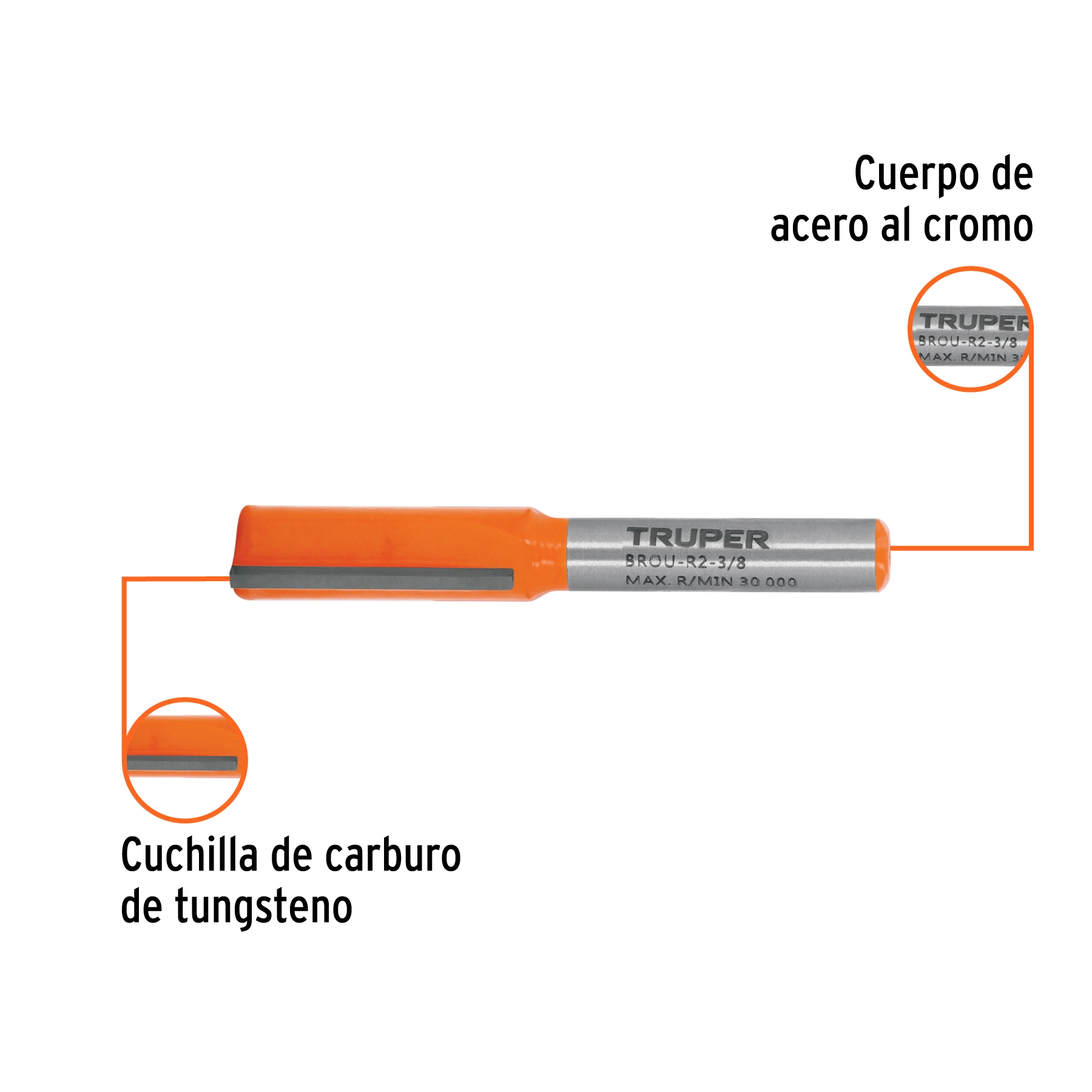 Broca para router, recta 2 filos, 3/8', TRUPER