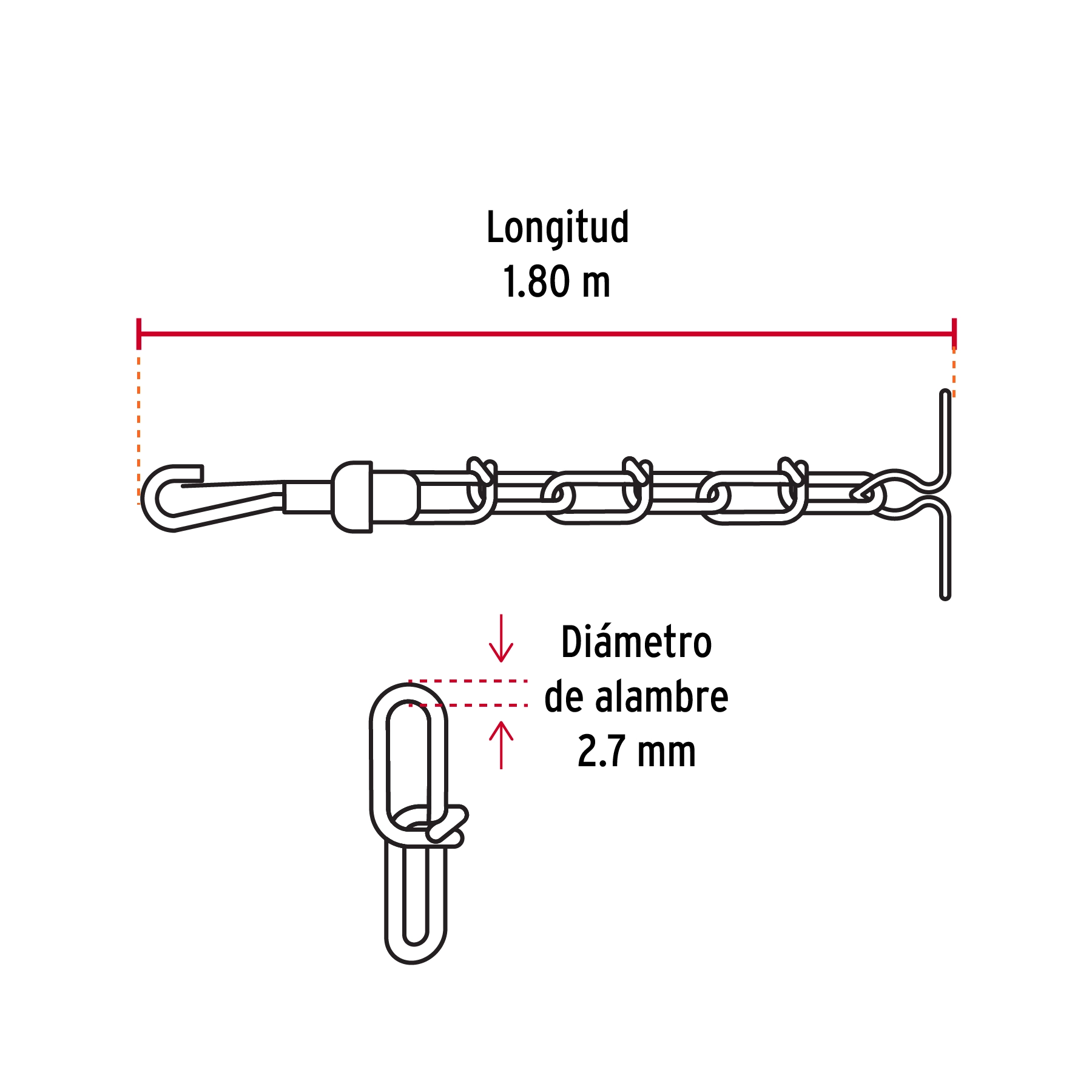 Cadena de 1.8 m de amarre para perro, 2.7 mm, FIERO