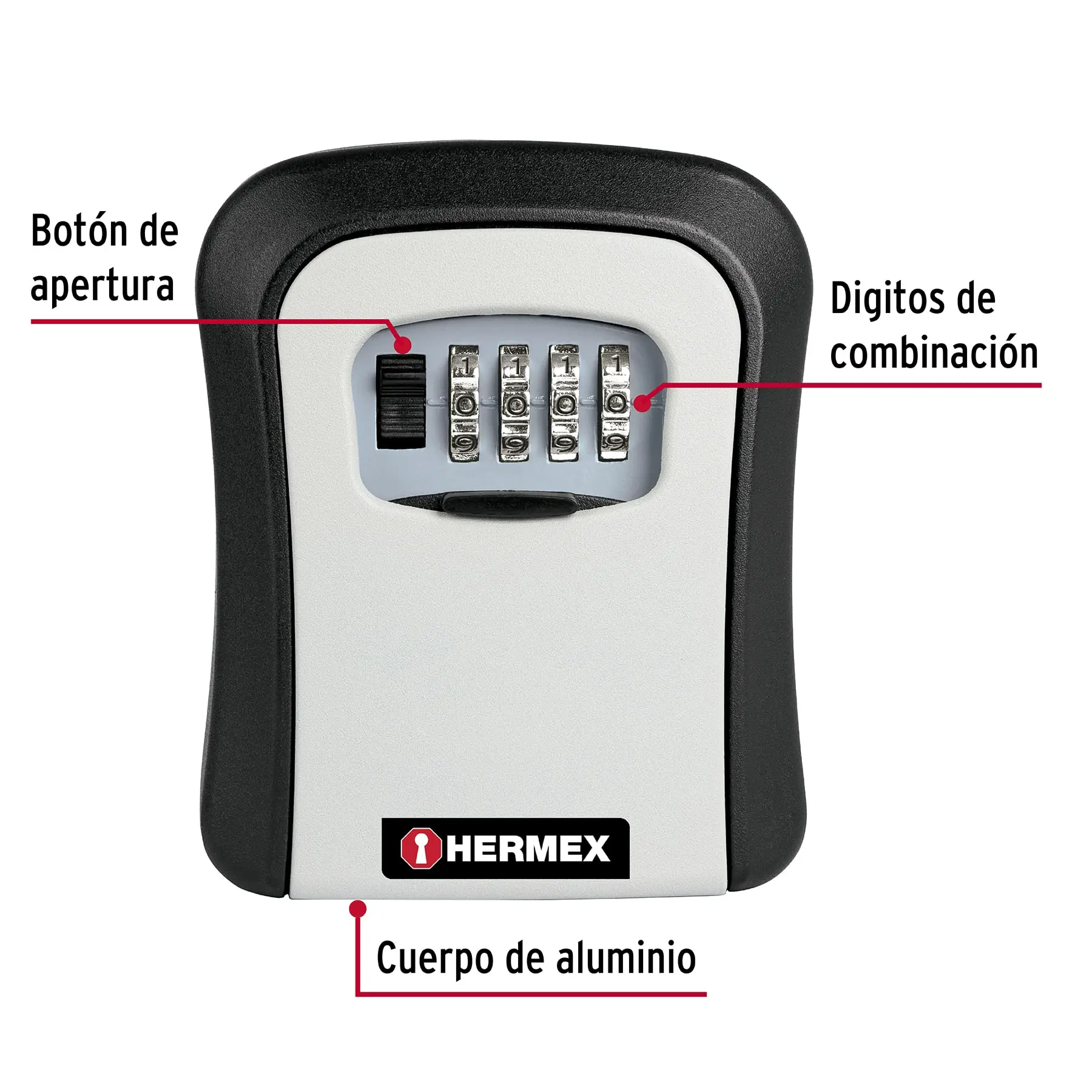 Caja guardallaves de combinación para pared, 12 cm, HERMEX