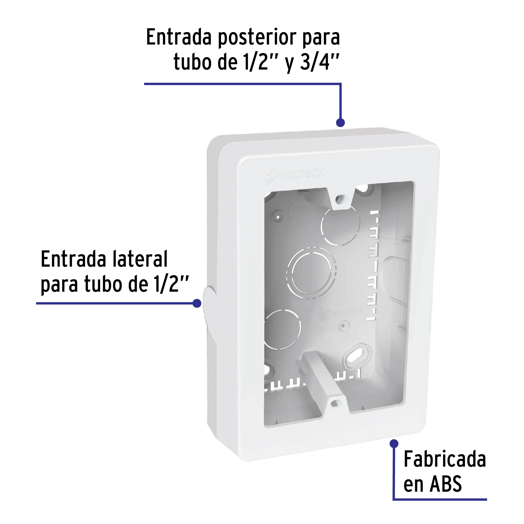 Caja de contactos para canaleta 3' x 5', blanca, VOLTECK