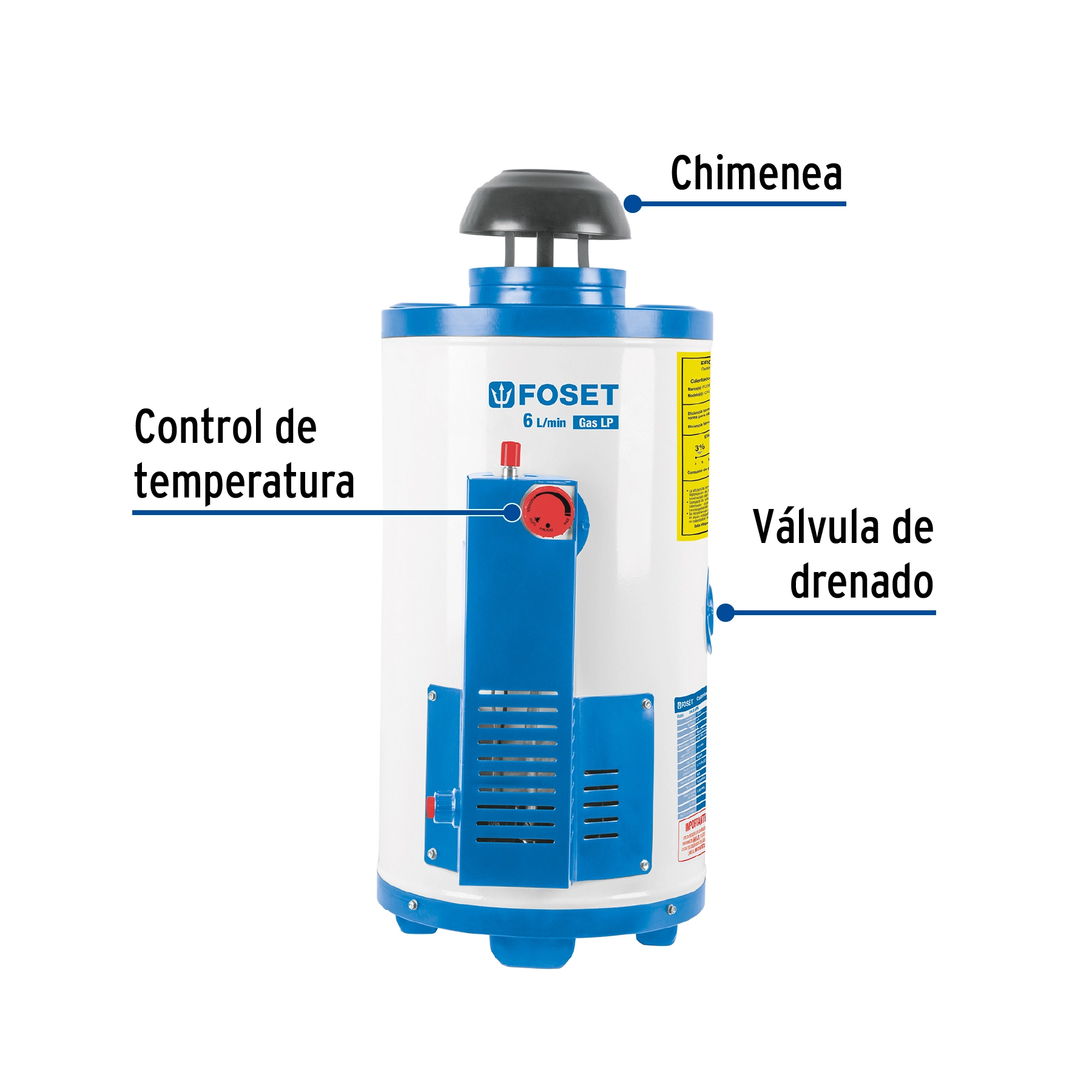 Calentador de paso, rápida recup, 6L, 1 serv, gas LP, FOSET