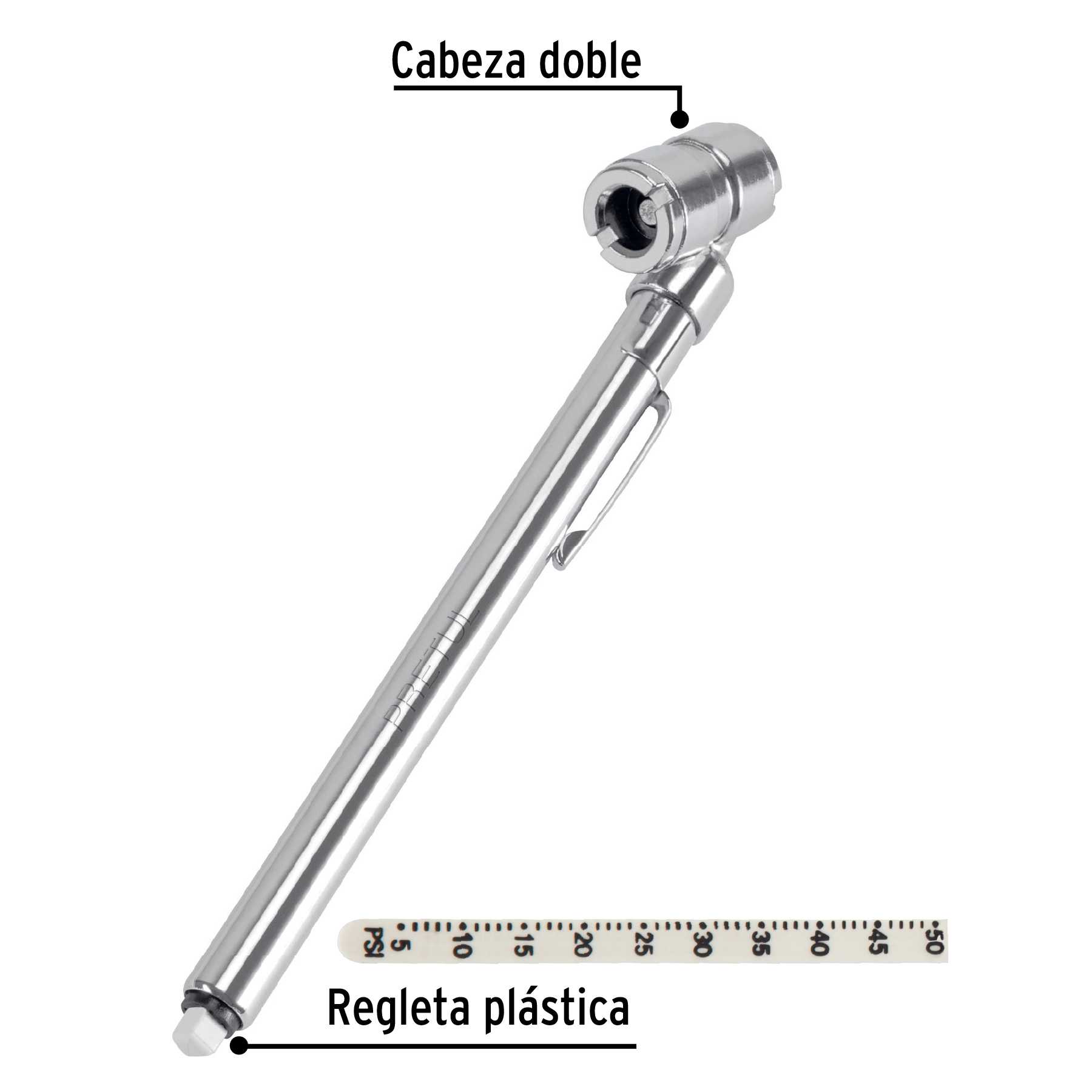 Calibrador de presión 50 psi, cabeza doble, PRETUL