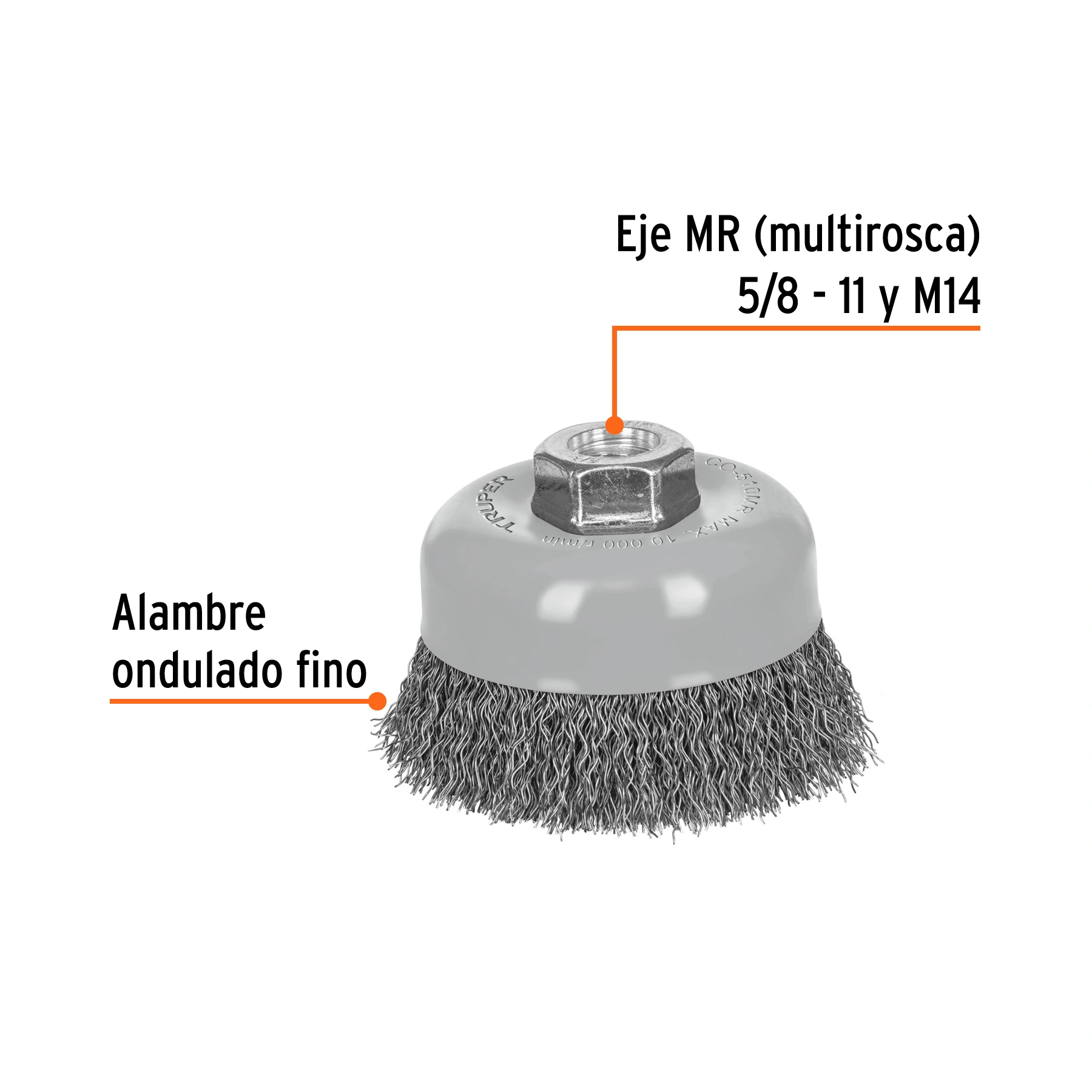 Carda copa 4' alambre ondulado fino, Multi-rosca, TRUPER