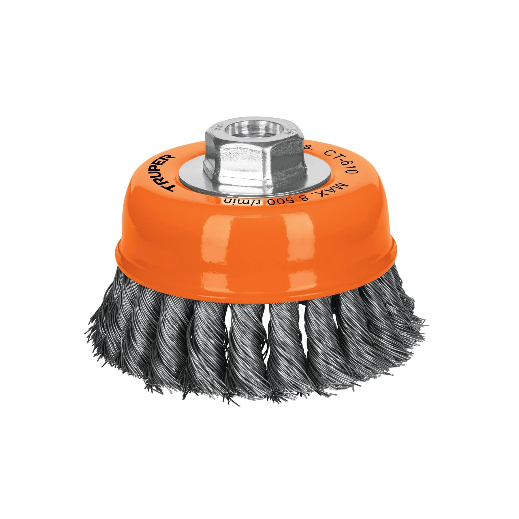 Carda copa 4' alambre trenzado fino, eje 5/8'-11, TRUPER