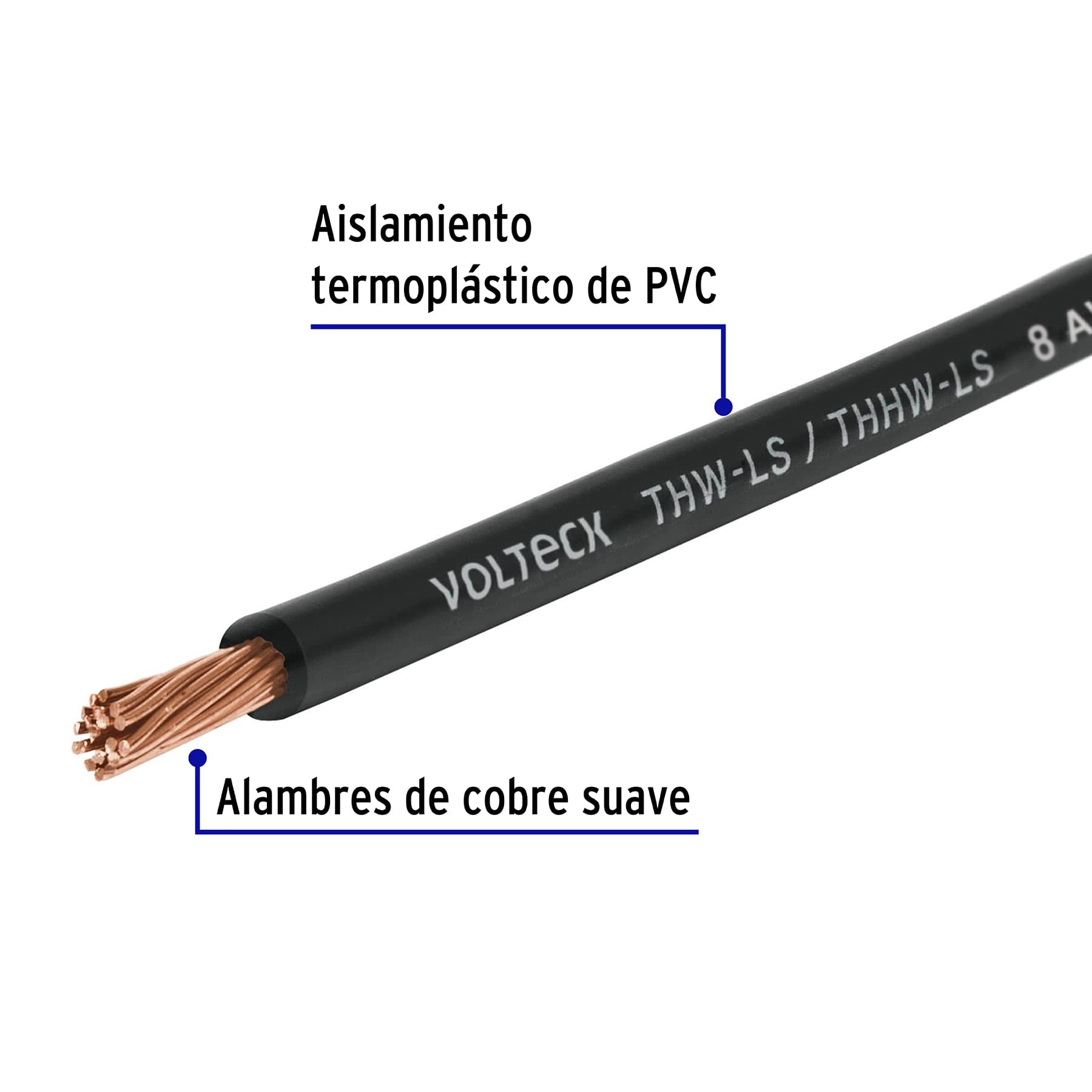 Carrete con 10 m de cable THHW-LS 8 AWG negro, VOLTECK