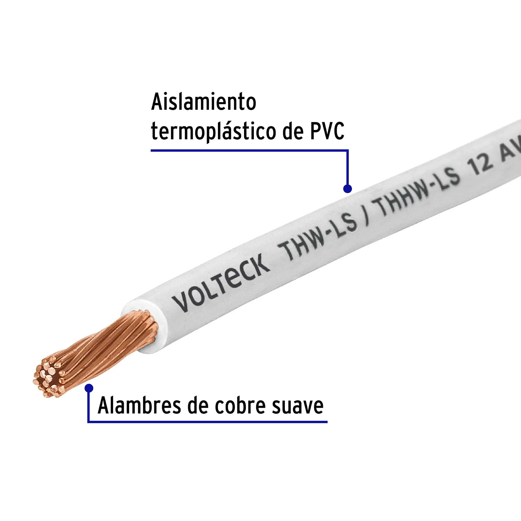 Carrete con 20 m de cable THHW-LS 12 AWG blanco, VOLTECK