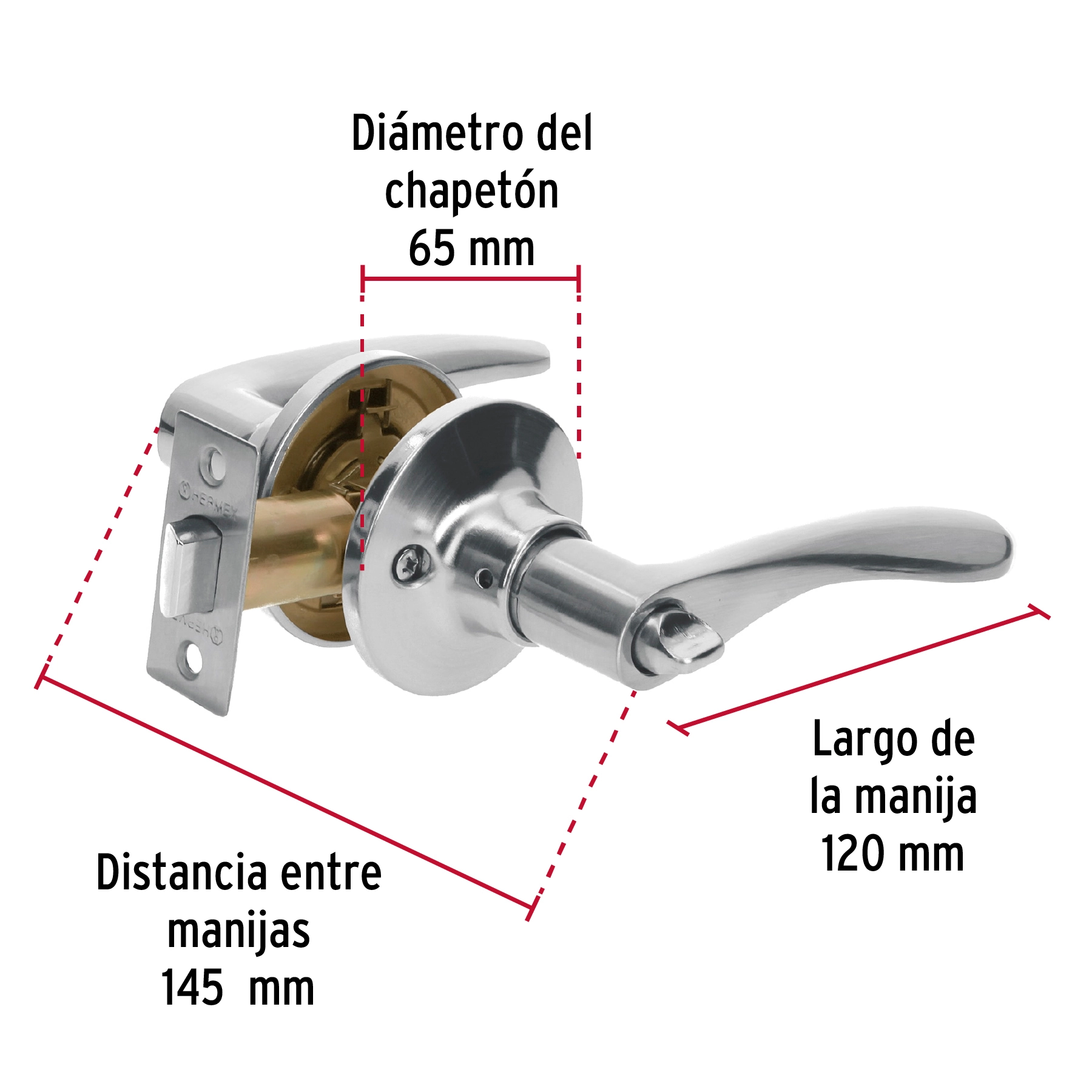 Cerradura manija 'Milán' baño cromo mate, cilindro metal