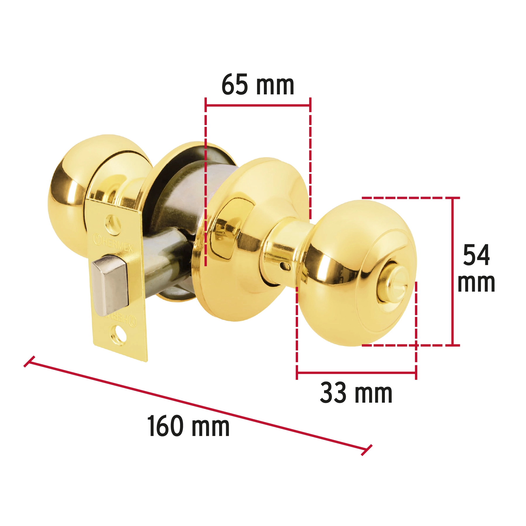 Cerradura tipo oval para baño, latón brillante, HERMEX