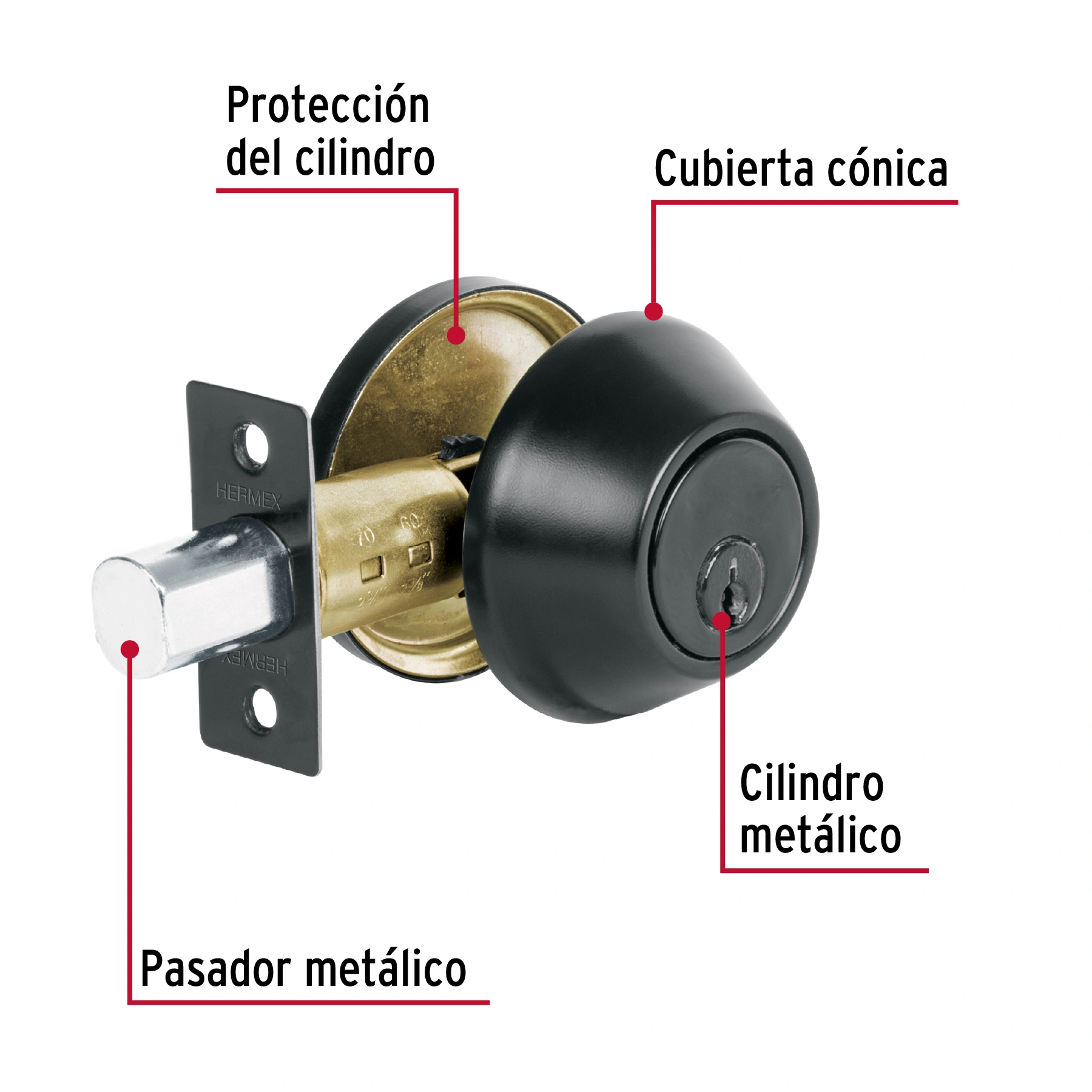 Cerrojo llave-llave, negro mate, llave tradicional, BASIC